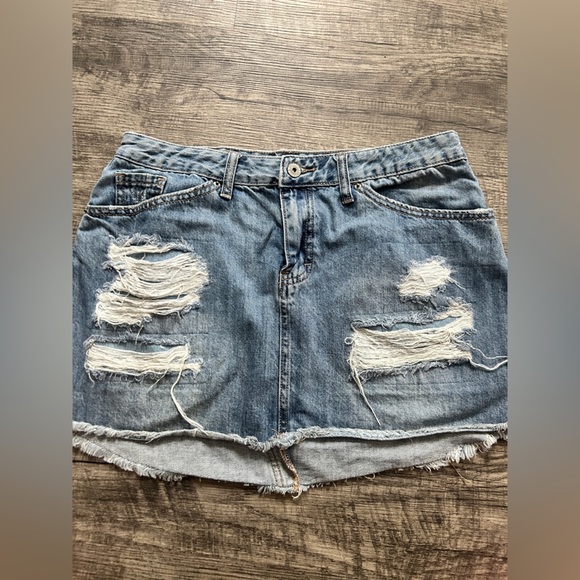 Distressed Denim Mini Skirt - Picture 3 of 5